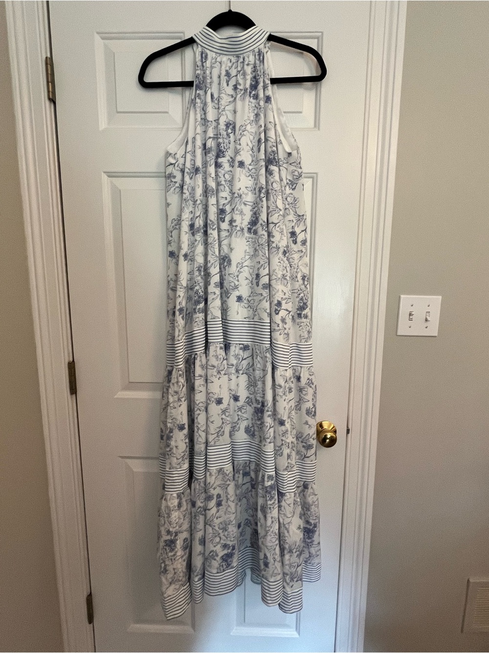 entro Blue and White Floral Halter Maxi Dress